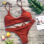 Oiyeefo Solid Brown Bikini Brazilian Bather Bathing Suits Sexy Swimsuit Halter Two-piece Swimming Suit Women Swimwear Female MAY