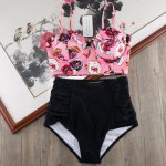Sexy High Waist Bikini Vintage Plus Size Women Swimsuits Polka Dot Bikini Set Floral Print Ruffle Bandage Bathing Swimming Suit