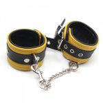 Smspade adult game sex toys  yellow leather adjustable bondage handcuffs, fetish handmade padded wrist cuffs with double clips