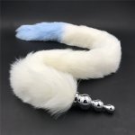 Anal Plug Stainless Steel Butt Stopper Faux Animal White Light Blue Tails Anus Massage Flirt Anal Sex Toys for Women H8-5-145F