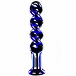Blue Wave G-Spot Glass Anal Dildo, Gorgeous curved shaft smooth raised swirls glass penis, Sex toy for women adult sex product