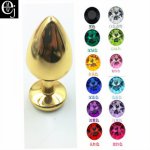 EJMW Gold Anal Plug Stainless Steel Butt Plug With 12 Color Gem Anal Butt Sex Adult Toys For Women Men Anal Beads Big ELDJ216